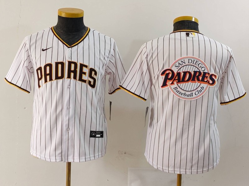 Youth San Diego Padres Team Big Logo White Stitched Baseball Jersey Youth San Diego Padres Team Big Logo White Stitched Baseball Jersey